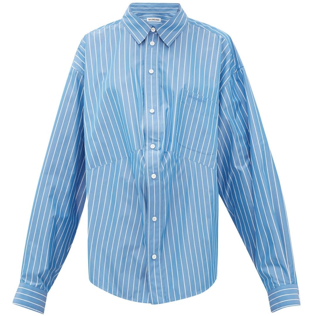 Oversized striped cotton-blend shirt